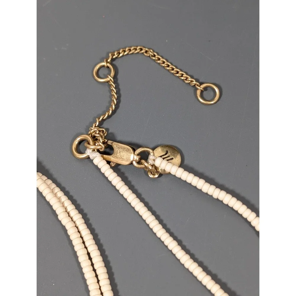 Madewell Gold Tone Round Pendant Cream Beaded Necklace Boho Chic Long 30‎ in - Picture 6 of 9